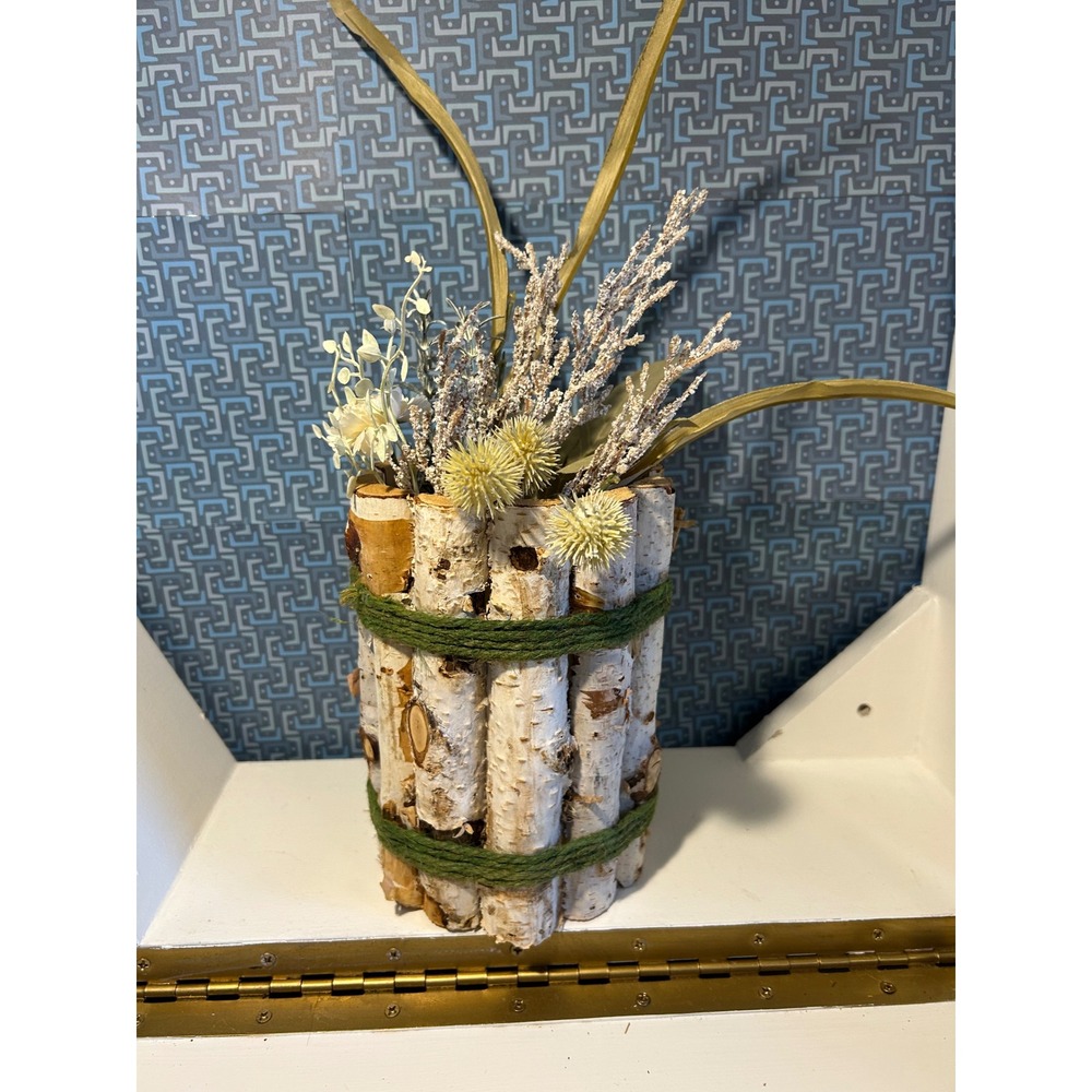 Rustic White Birch Wood Log Vase Planter Natural Bark Woodland Decor 6.5 Inch